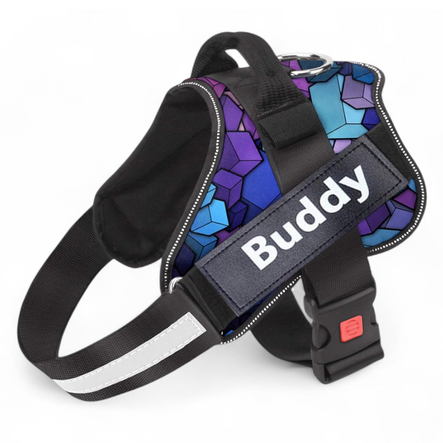 Dog Harness Chest Body Belt for Small Dogs with Easy Control Handle, Breathable Soft Padding, Night Reflective, No Choke Design, Safety Lock Buckle (Blue Diamond, S)
