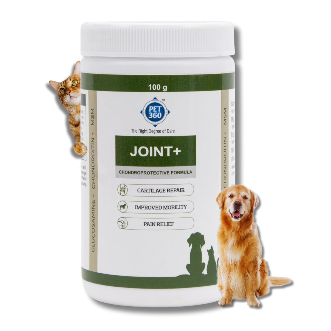Joint+ Chondroprotective Formula – 100 gm | Hip, Joints, Cartilage Supplement for Dogs & Cats for Improved Mobility & Pain Relief with Glucosamine, Chondroitin, MSM | Suitable for All Breeds