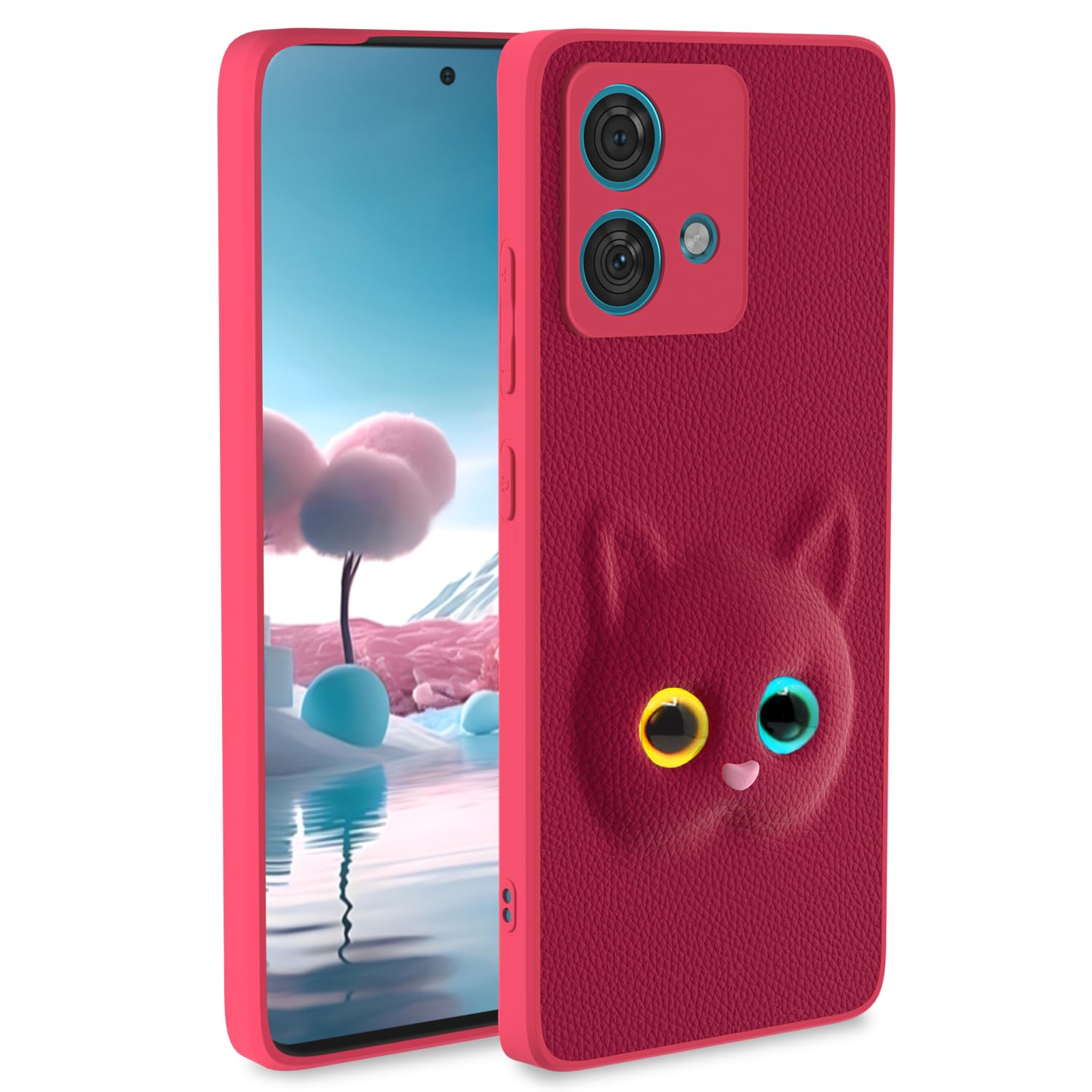 Pikkme Moto Edge 40 Neo 5G Back Cover for Girls | Cute Cat Leather Finish | Soft TPU | Case for Moto Edge 40 Neo 5G (Pink)