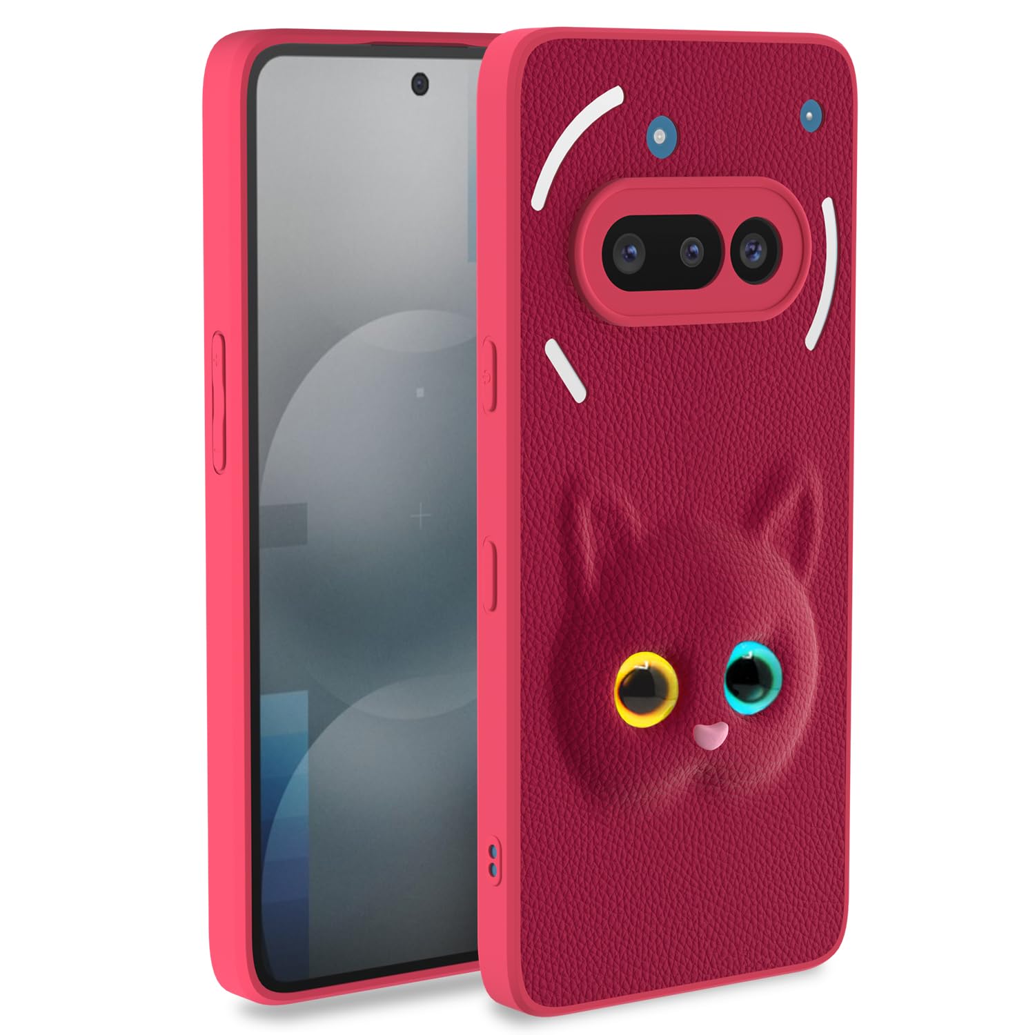 Outlouders Back Cover for Nothing Phone 3a 5G | Soft TPU | Cute Cat | Leather Finish | Bumper Case for Girls (Pink)