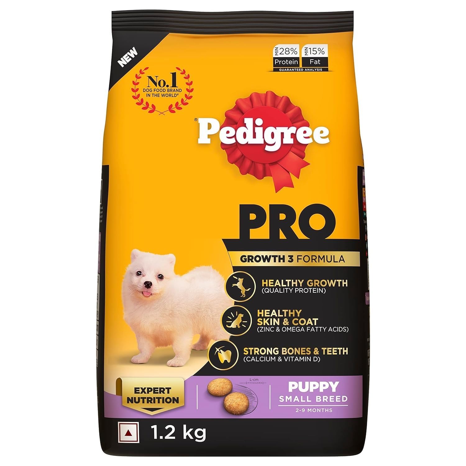 Pedigree PRO Puppy Small Breed, 1.2 kg Dry Dog Food, Vet Trusted Brand, Expert Nutrition, Quality Protein, 33% More Nutrients (2-9 Months)