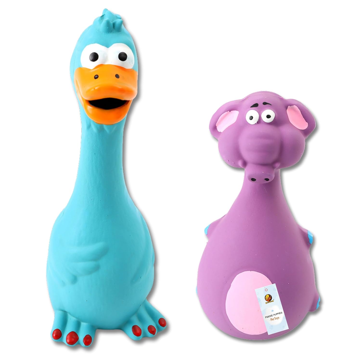 Foodie Puppies Latex Squeaky Dog Toys Combo – (Purple Elephant and Blue Duck) Animal Design, Fetch & Chew Safe Play Toy | Suitable for Cats, Kitten, Small to Medium Dogs & Puppies