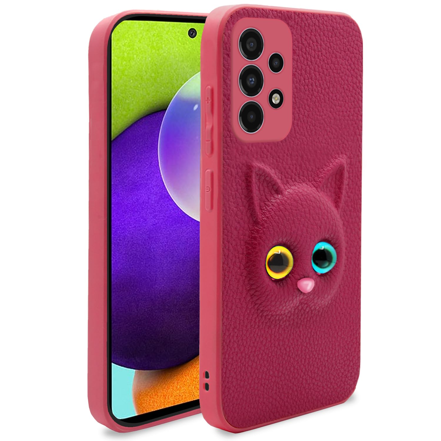 Pikkme Back Cover for Samsung Galaxy A52 / A52s 5G Cute Cat Design Soft TPU Leather Style Bumper Case for Girls (Pink)