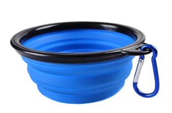 Qpets Collapsible Silicone Dog Bowl, Foldable Expandable Cup Dish For Pet Cat Food Water Feeding, Portable Travel Bowl With A Free Hook-Blue,10 cm,H_5 cm,W_5 cm