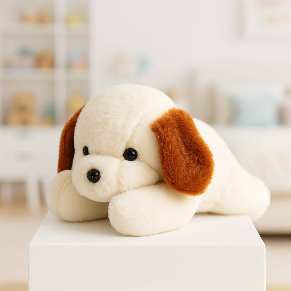 Storio Soft Plush Lying White Puppy Stuffed Animal | Kids Animal Home Decor for Boys & Girls Soft Dog Plush Toy – 25cm