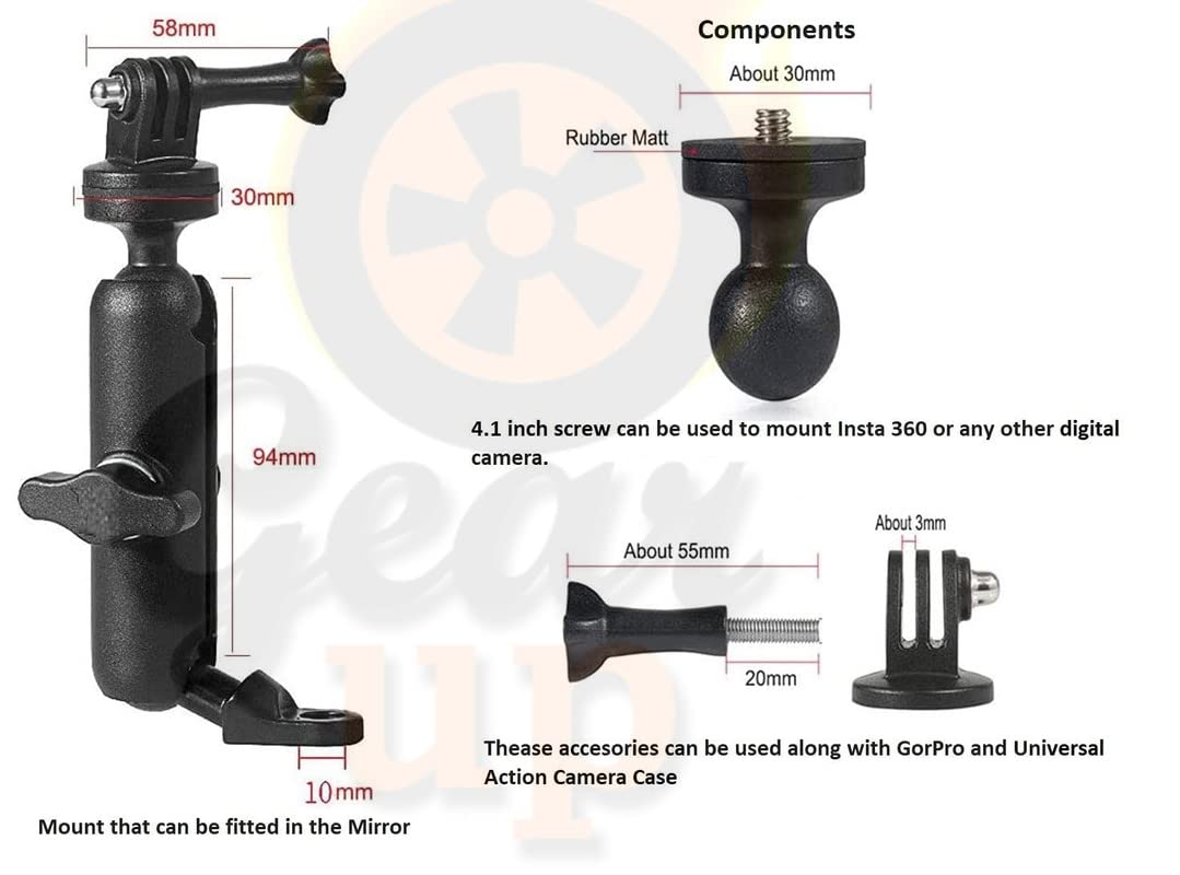 Gear Up CAM-Grip Aluminium Alloy 360° Rotatable Handlebar Mount for Bikes & Motorcycles – Universal Fit for All Action Cameras (20-35 mm Bars)