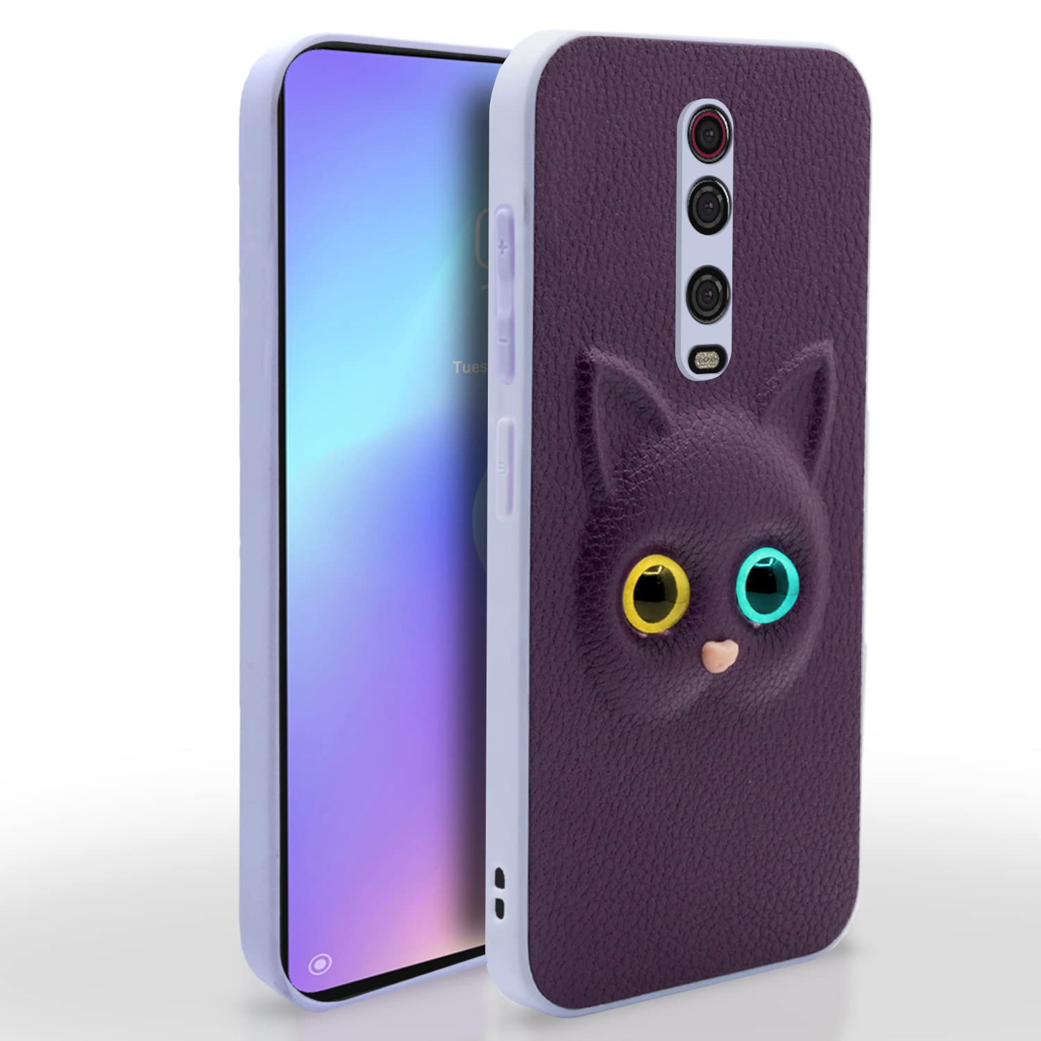 Pikkme Redmi K20 / K20 Pro Back Cover for Girls | Cute Cat Leather Finish | Soft TPU | Case for Redmi K20 / K20 Pro (Purple)