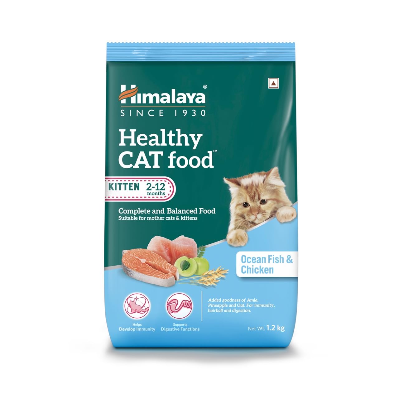 Himalaya Healthy CAT Food | Kitten & Mother Cat | Ocean Fish & Chicken | 1.2kg | Complete & Balanced Nutrition with Oats, Pineapple & Amla