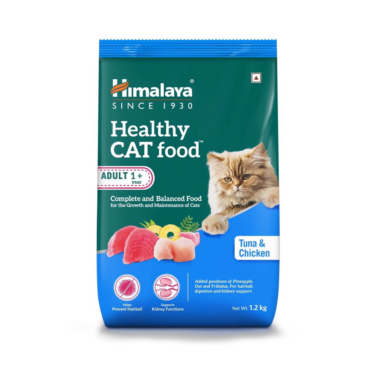 Himalaya Healthy CAT Food | Adult Cats | Tuna & Chicken | 1.2kg | Complete & Balanced Nutrition with Oats, Pineapple & Gokshura