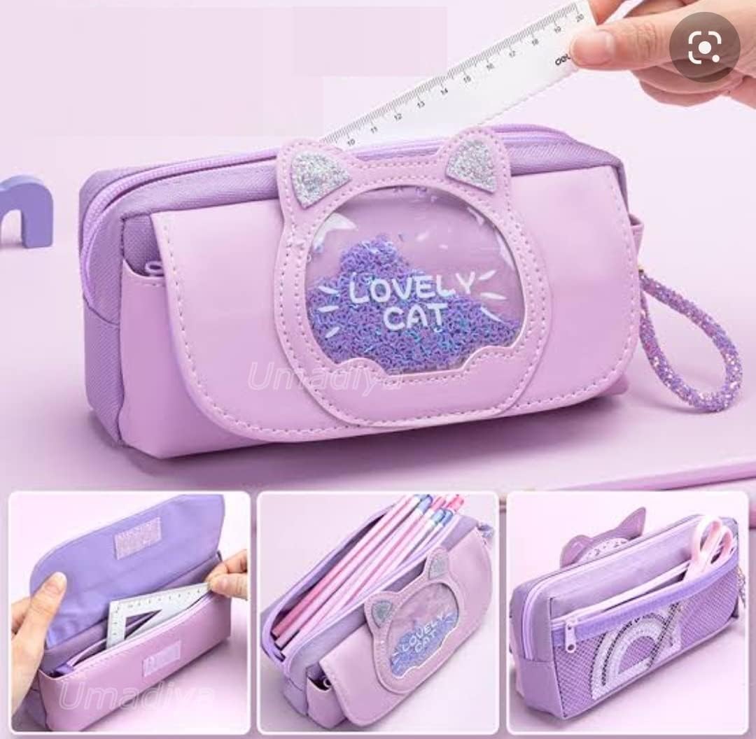 Ethylene Vinyl Acetate EVA Pencil Case Large Capacity Stationery Bag, Side Pockets Pouch with Zipper Closure Portable Makeup Case Cute for Students Girls Adults Office (CAT Pouch 1 PCS)