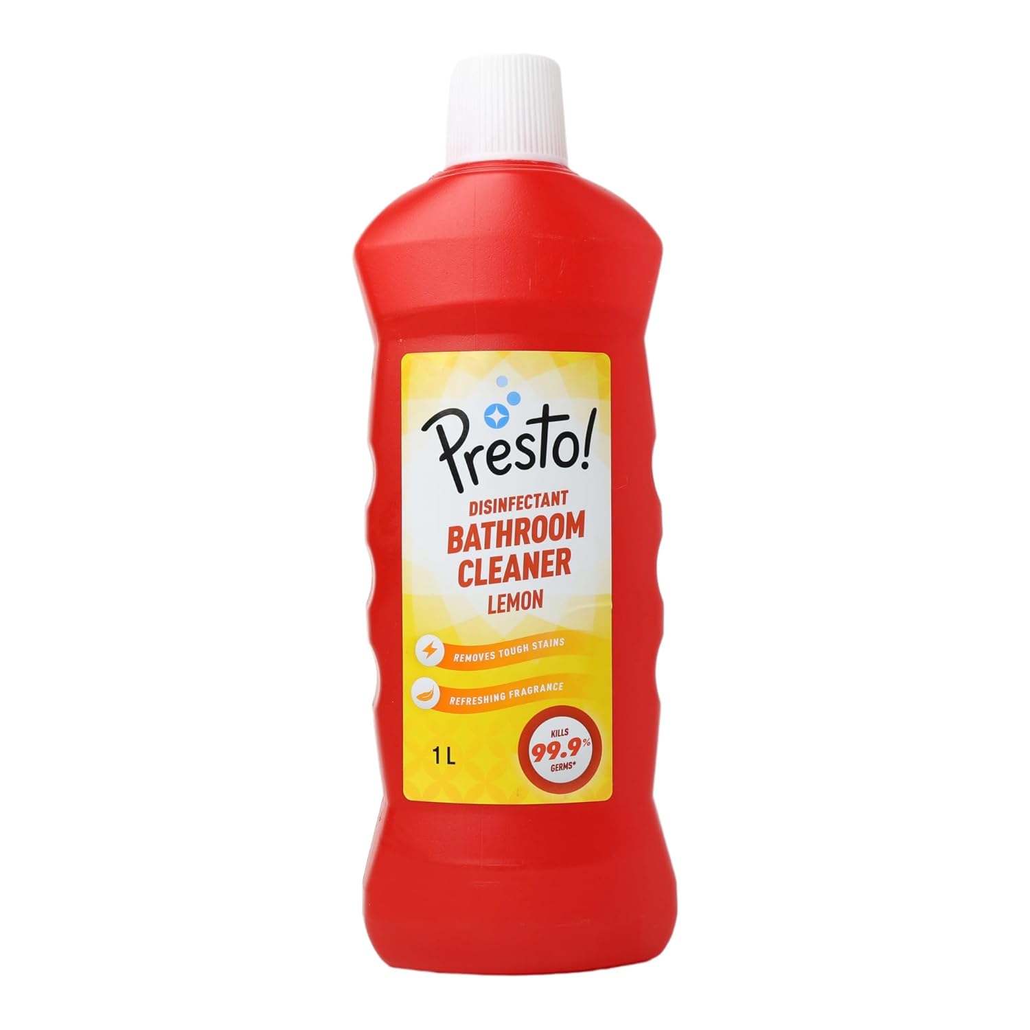 Amazon Brand – Presto! Disinfectant Bathroom Cleaner Liquid | Lemon | 1 Litre | Pack of 1 | Kills 99.99% of Germs | Suitable for Bathroom Floors, Slabs, Tiles, Sinks, Taps