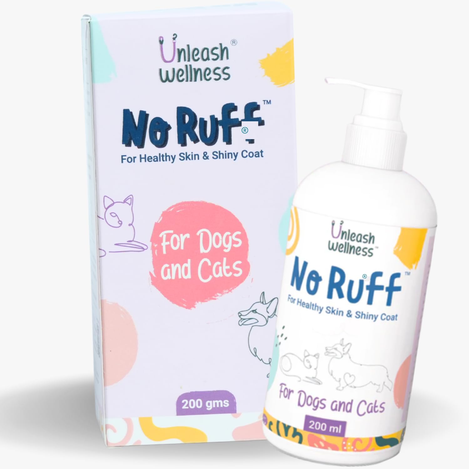No Ruff® Skin and Coat Supplement 200ML for Dogs & Cats with Vitamin E, Zinc, Biotin Omega 3 & 6, Supports Thick Shiny Fur, Healthy Skin, Reduced Shedding, Itch, Allergy and Hairfall