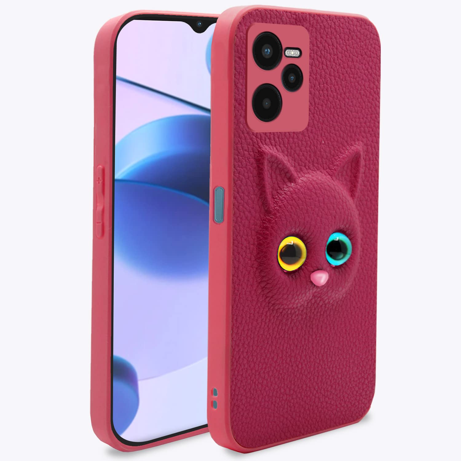 Pikkme Realme C35 Back Cover for Girls | Cute Cat Leather Finish | Soft TPU | Case for Realme C35 (Pink)