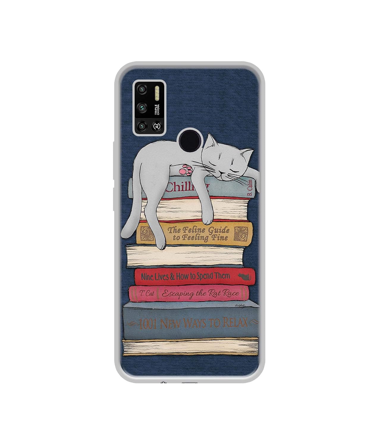 Cat Sleeping On The Books Design Printed Silicon Soft TPU Back Case Cover for Tecno Spark 6 Air