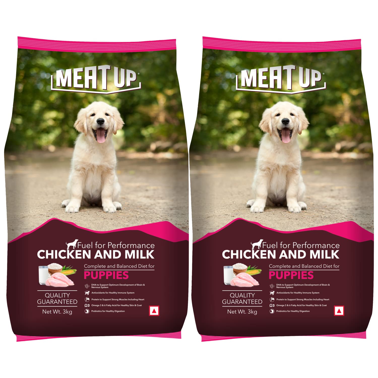 Meat Up Puppy Dry Dog Food ,Chicken And Milk Flavour 3 kg (Buy 1 Get 1 Free ) Total 6 kg Pack