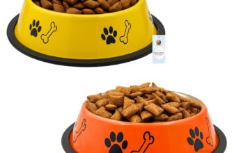 Foodie Puppies Stainless Steel Dog Bowl Combo – (Medium, 700ml) Food and Water Feeding Gift Bowl | Suitable for Dogs, Cats and Other Pets I Paw Bone Print, Anti-Skid Rubber Base (Yellow + Orange)