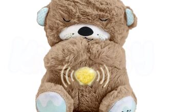 Kidology Breathing Teddy Bear Baby Plush with Music & Lights, Interactive Toy for Sensory Learning, Soft Stuffed Animal for Newborn Babies, Musical Toys Kids, Valentine Gift, Light Brown