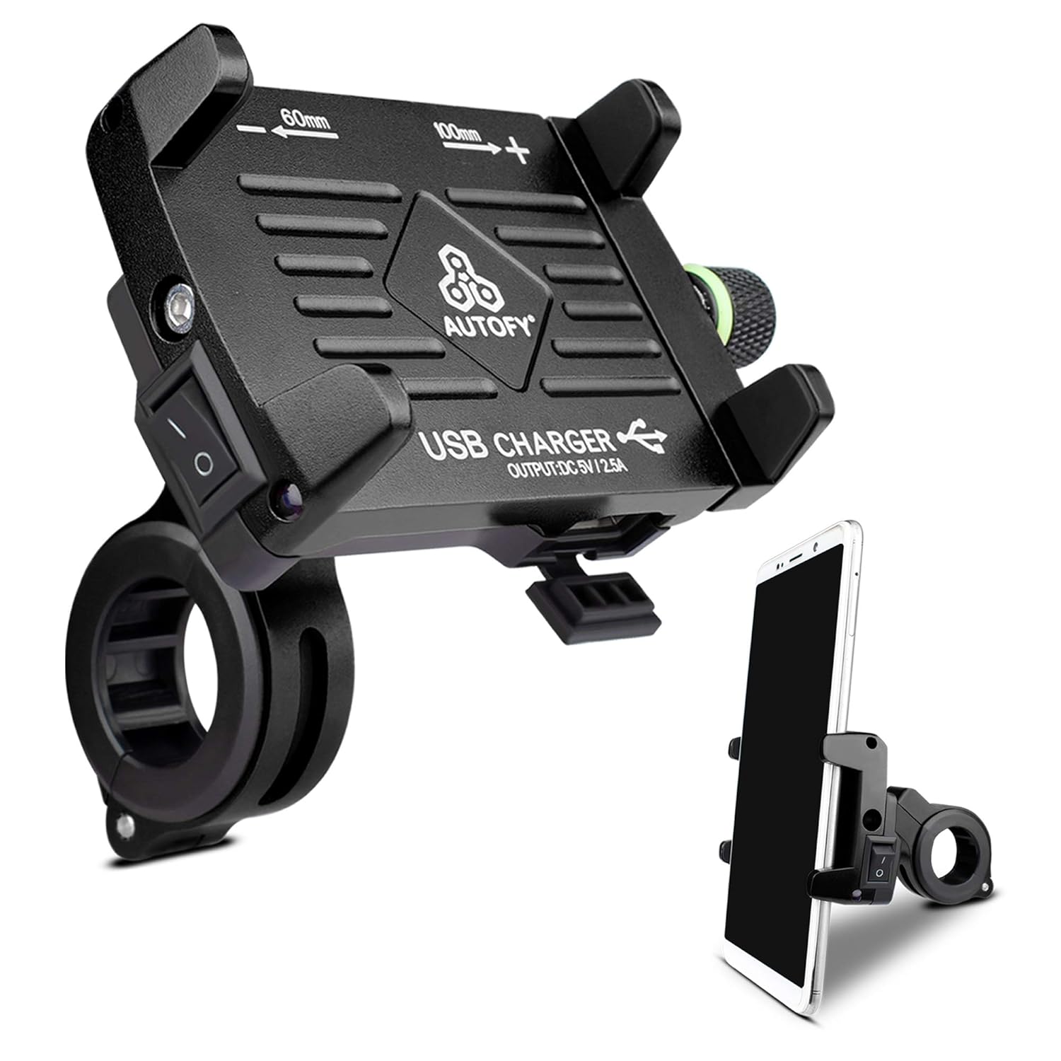 Autofy 1 Year Warranty Universal NEO Aluminium Bike Mobile Holder Phone Mount Cradle Waterproof Bike Mobile Charger for All Bikes Motorcycles (Black)