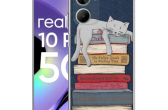 Cat Sleeping On The Books Design Printed Silicon Soft TPU Back Case Cover Realme 10 Pro 5G