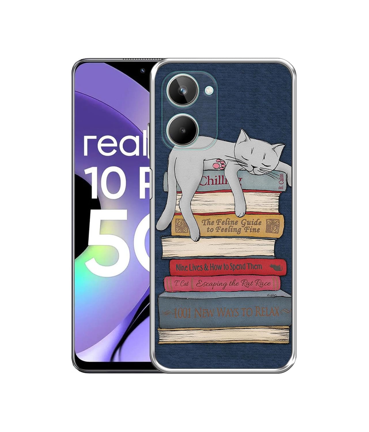 Cat Sleeping On The Books Design Printed Silicon Soft TPU Back Case Cover Realme 10 Pro 5G