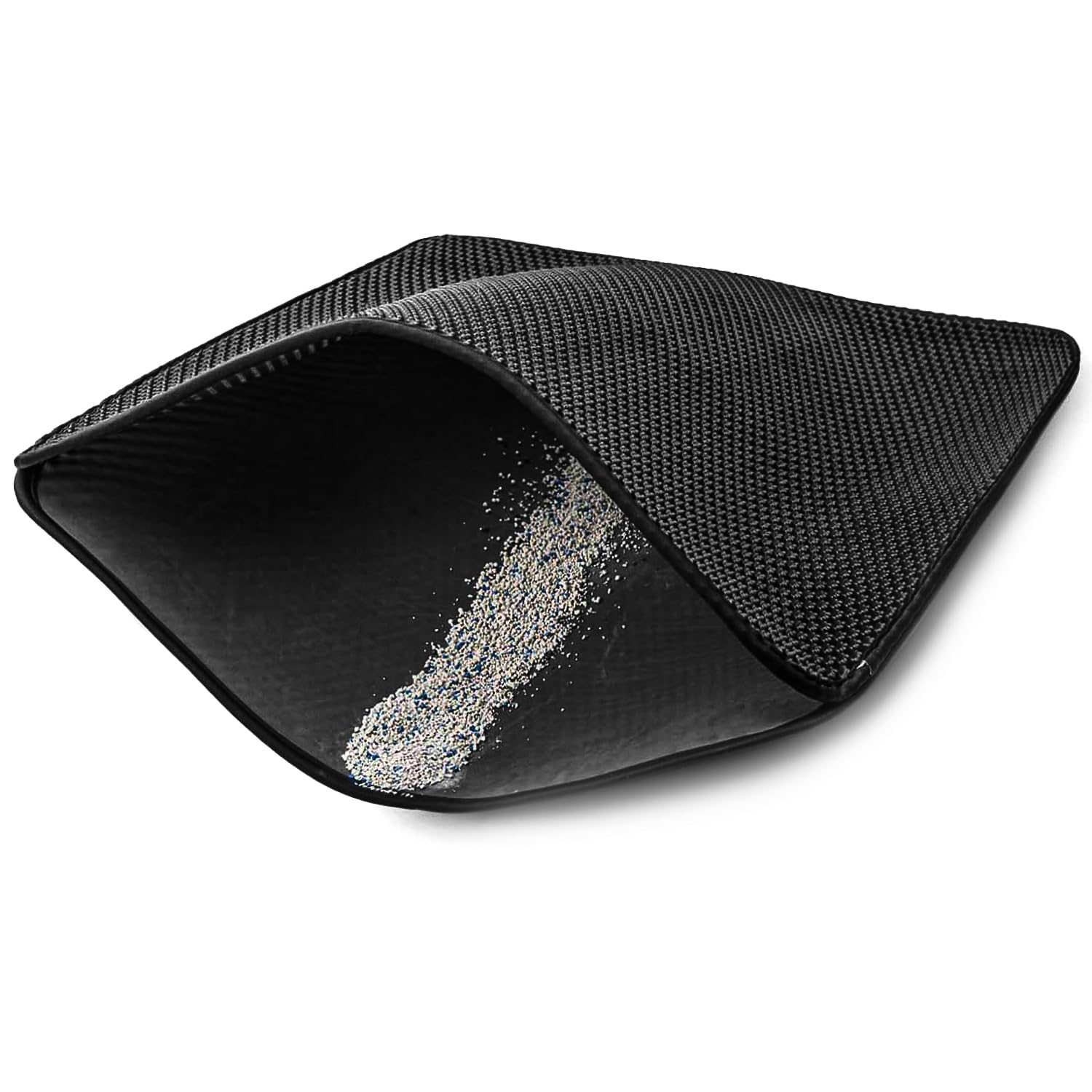 Cat Litter Mat 12×12 Inch – Double Layer Open Edge Design, Waterproof & Urine Proof, EVA Material, Durable and Washable Litter Trapping Mat (Black)