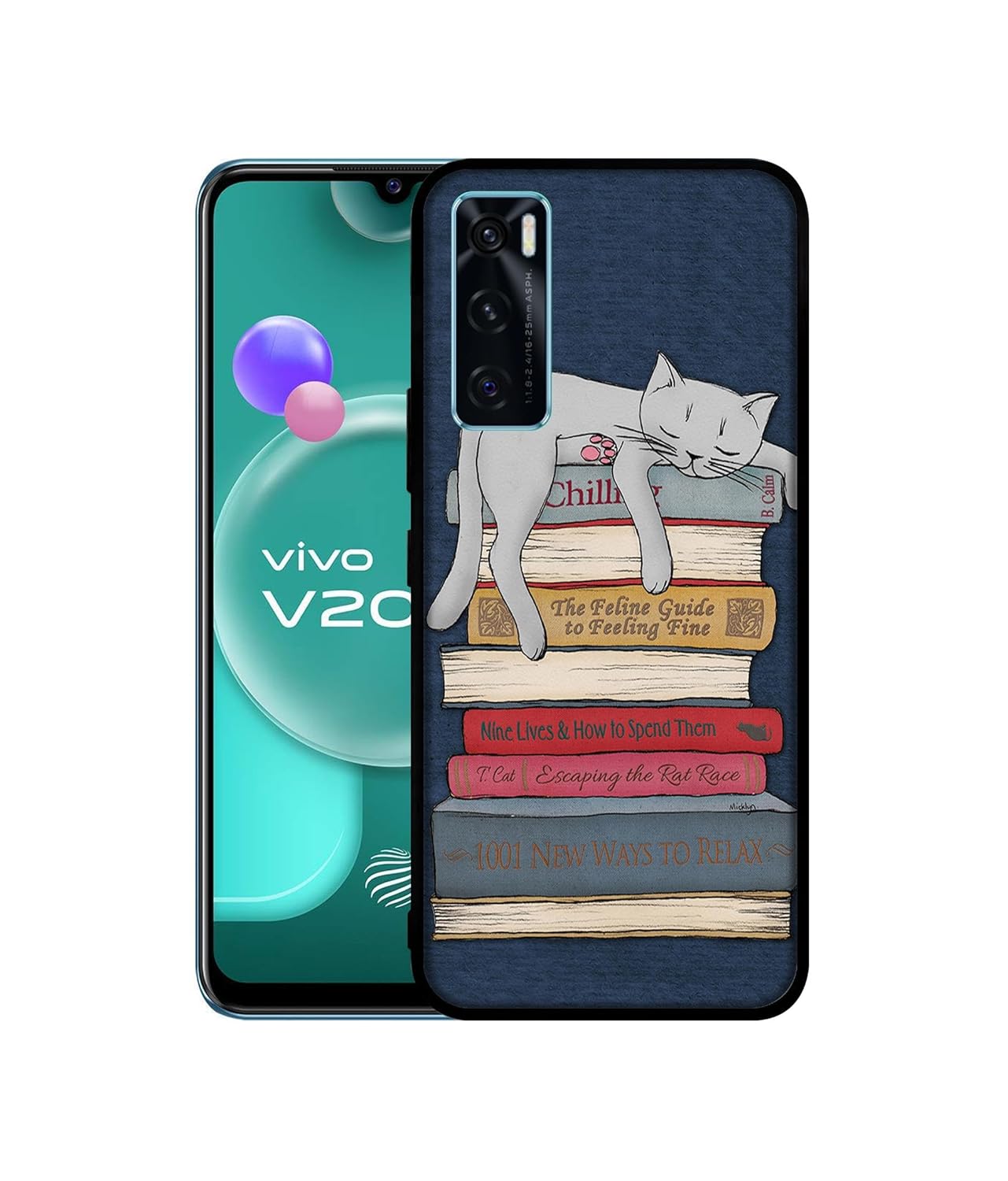 Cat Sleeping On The Books Design Premium 2D Printed Metal Back Case Cover for Vivo V20 SE 4G