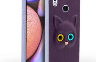 Pikkme Samsung Galaxy A10s Back Cover for Girls | Cute Cat Leather Finish | Soft TPU | Case for Samsung Galaxy A10s (Purple)