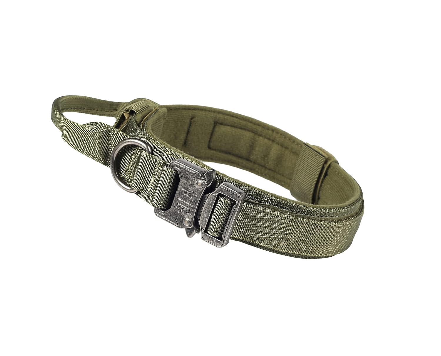 Tactical Military Dog Collar, Made with Premium Reinforced Nylon, Durable and Soft, has Handle and Buckle Safety and Convenience, Adjustable (L, Military Green, 46 cm, 4 cm)