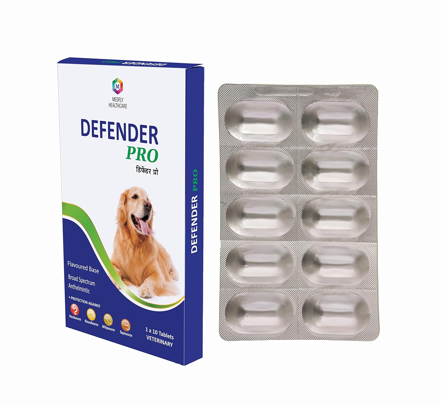 Defender Pro Deworming Tablet for Dogs of All Life Stages (Pack of 1) | Natural & Herbal Ingredients | Effective Formula to Kill & Expel Parasites | 10 Tablets Per Pack