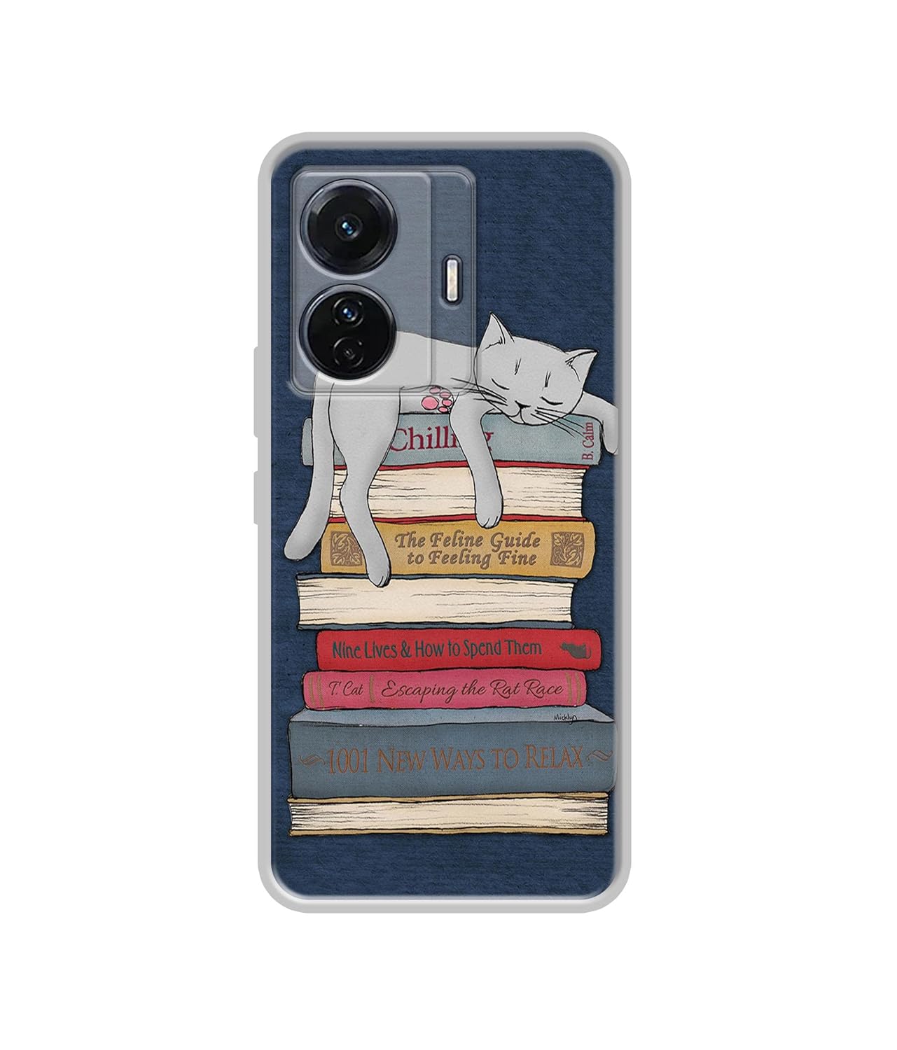 Cat Sleeping On The Books Design Printed Silicon Soft TPU Back Case Cover for Vivo T1 Pro 5G