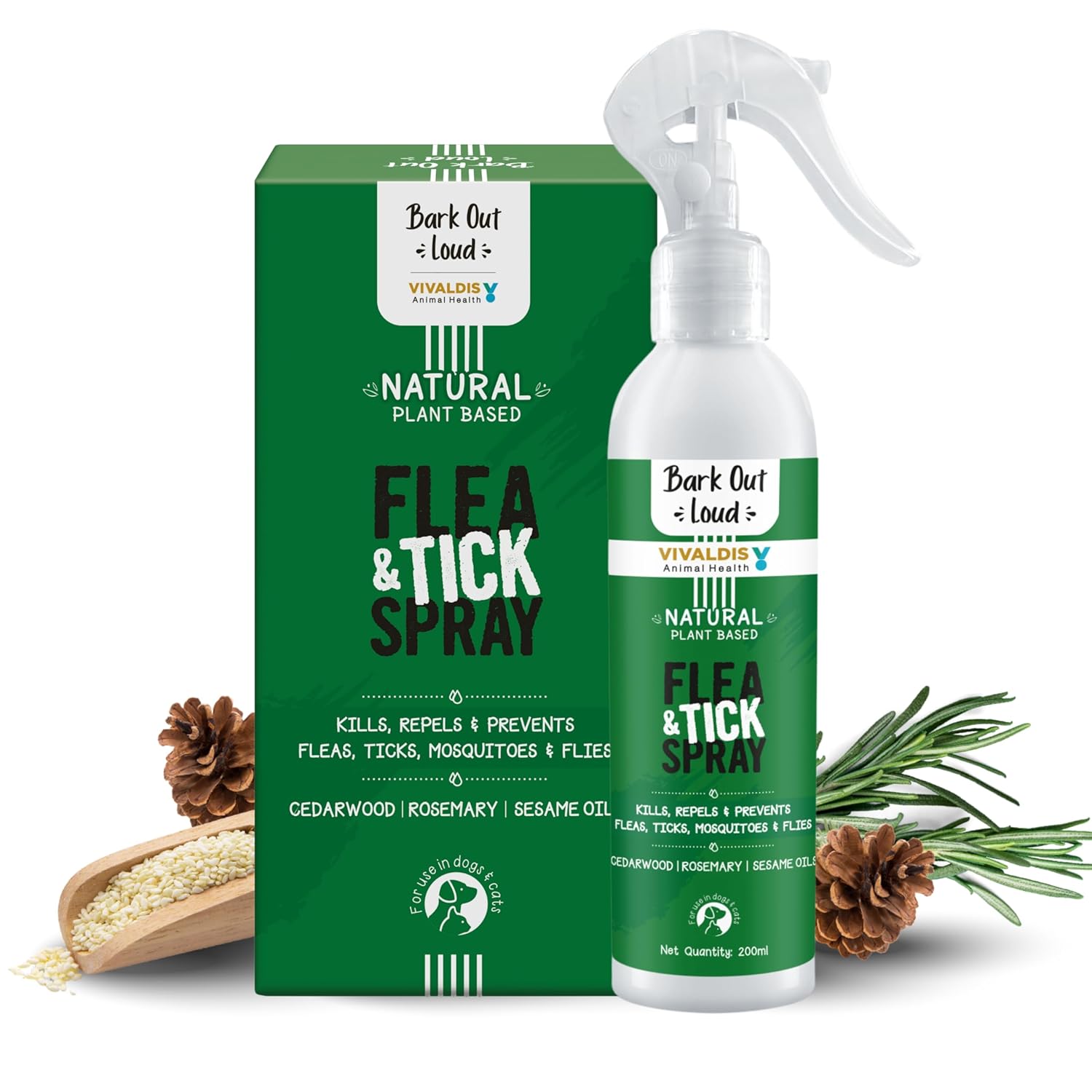 Bark Out Loud by Vivaldis – Natural Tick & Flea Spray for Dogs and Cats, Gentle on Skin, ensures Healthy Coat in Dogs & Cats 200ml