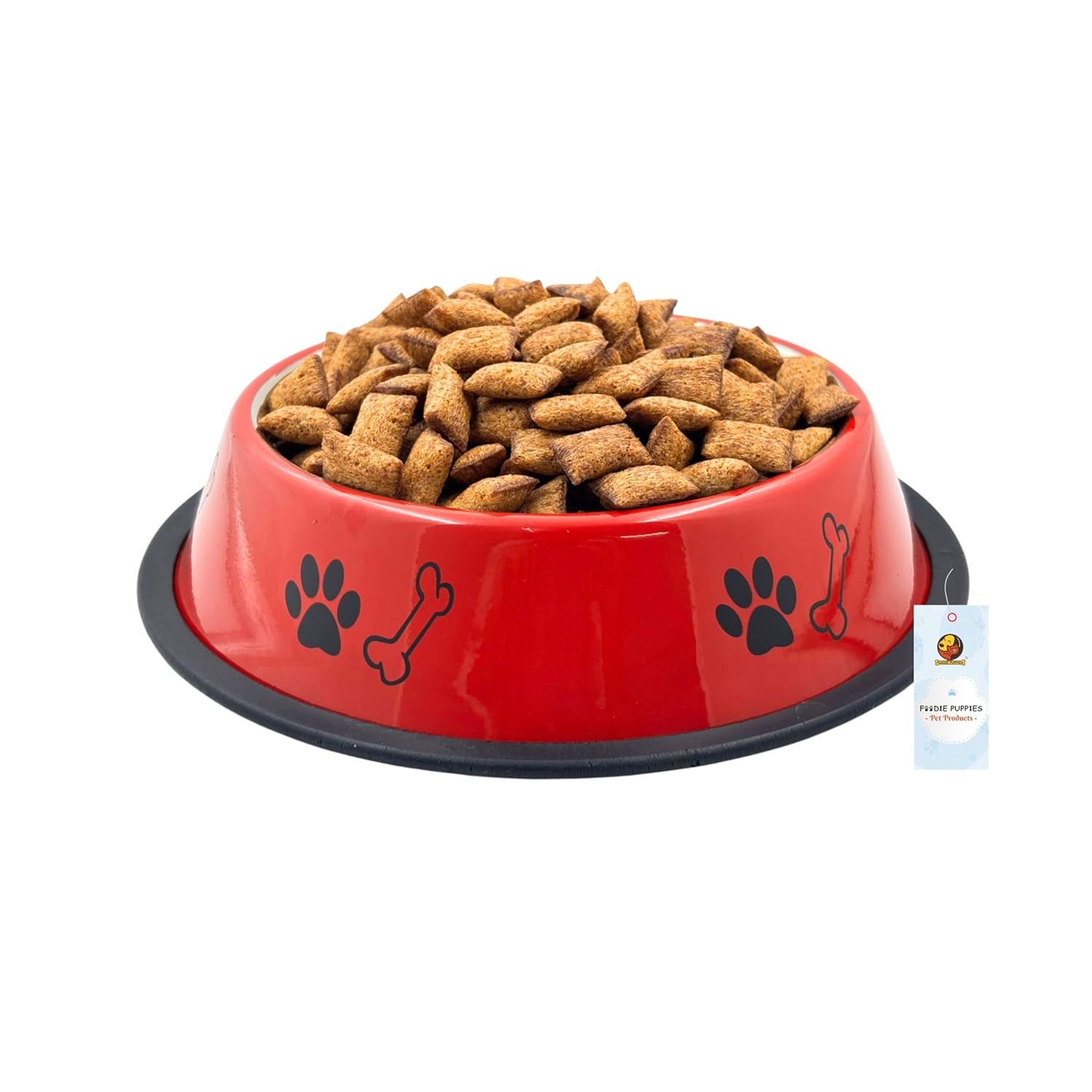Foodie Puppies Stainless Steel Paw Bone Printed Bowl for Dogs, Cats & Any Pets – 700ml, Medium (Red) I Non-Skid Rubber Bottom Food/Water Bowl I Non-Toxic & 100% Safe for Pets