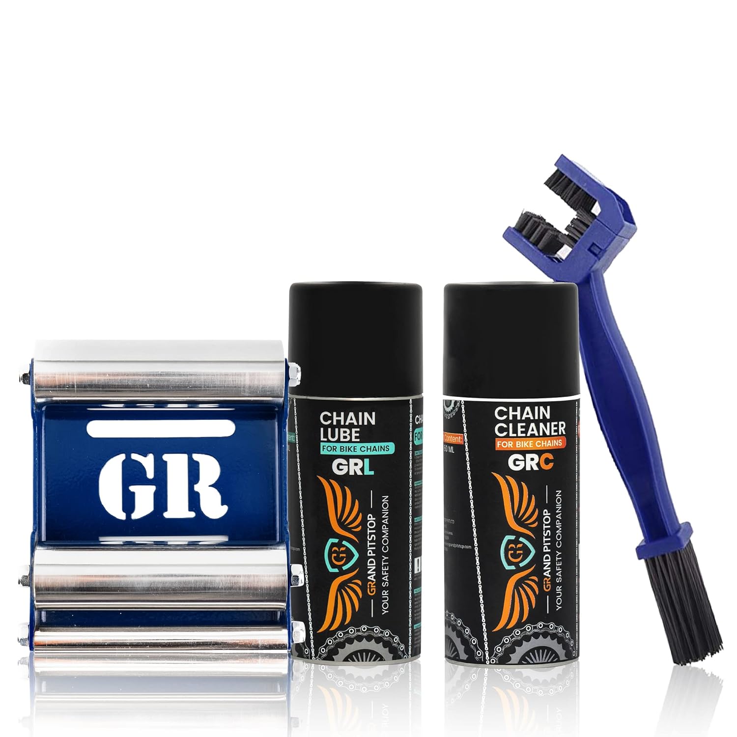 Grand Pitstop Combo of GRC Chain Clean and GRL Chain Lube (160 ml) with Chain Cleaning Brush and Paddock Stand GRoller Small (Bikes < 170 Kgs) for Chain Cleaning and Lubrication