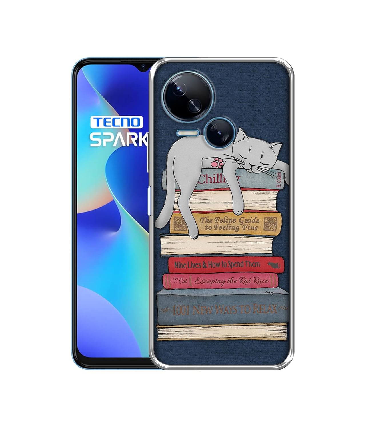 Cat Sleeping On The Books Design Printed Silicon Soft TPU Back Case Cover for Tecno Spark 10 5G