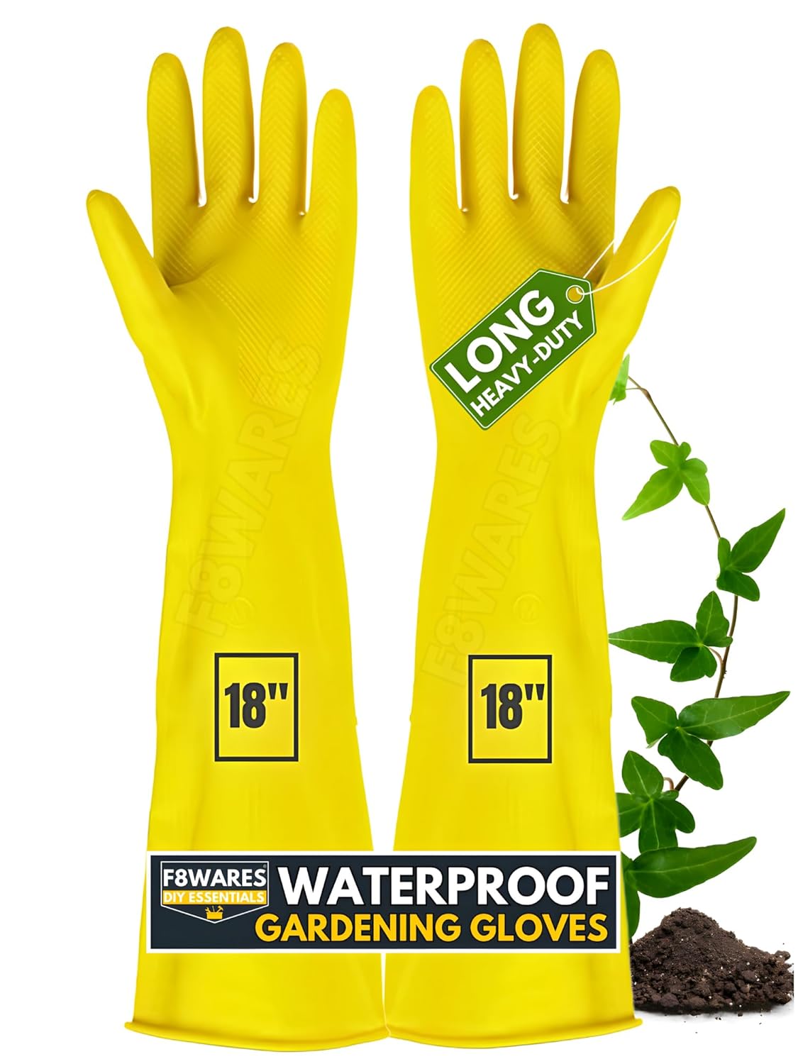1Pk 18Inch Long Thick And Heavy Duty Latex Rubber Gardening Gloves/Long Garden Gloves For Home Farming Work, Pack Of 1, Yellow