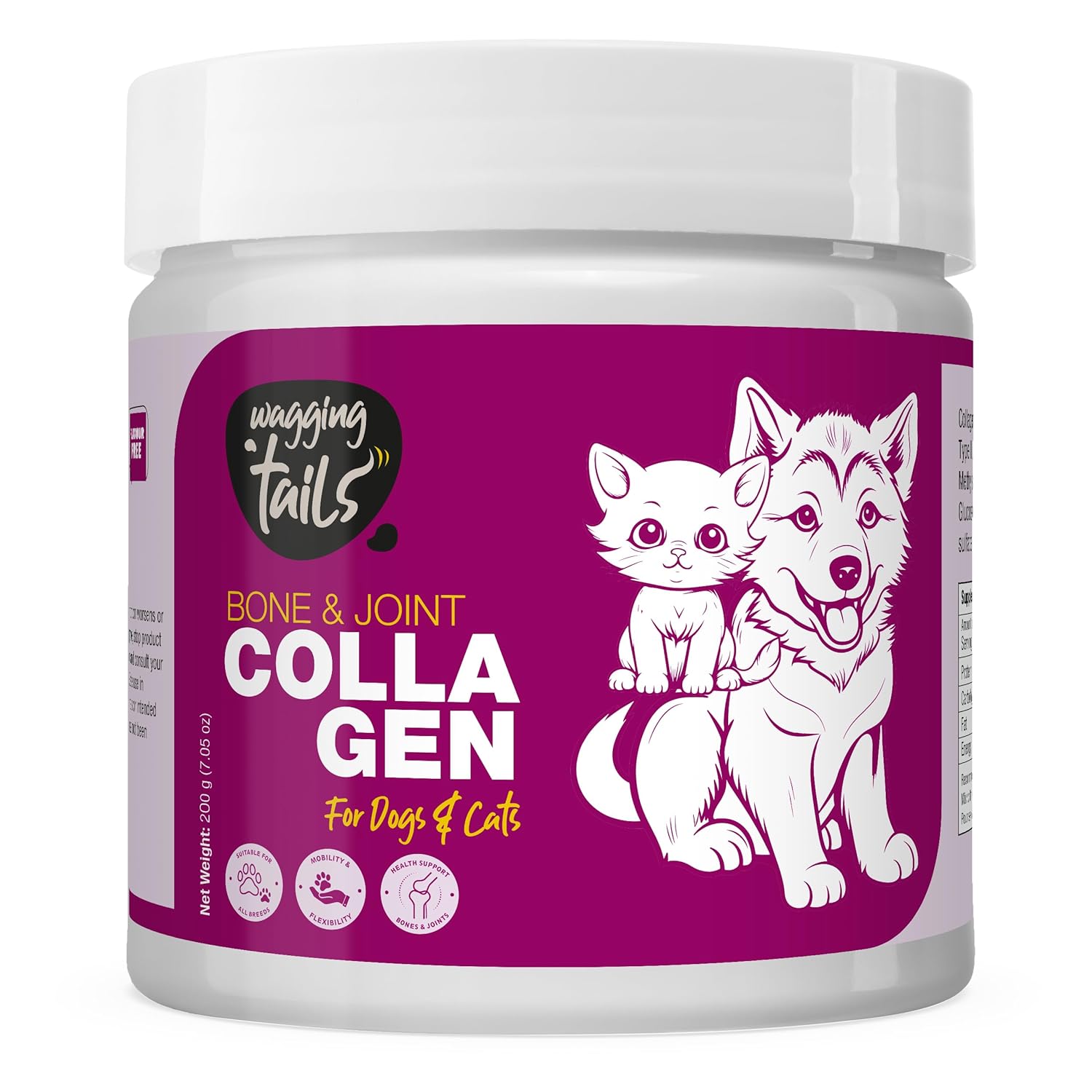 Collagen Bone & Joint Supplement for Dogs & Cats 200gm – Flavour Free | Supports Mobility, Flexibility, Bone & Joint Health | Bovine Collagen Peptide | Cartilage Repair Pain & Inflammation Relief