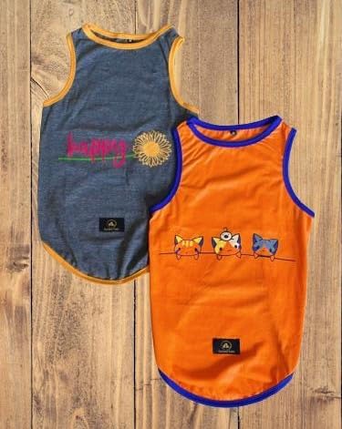 Dog T-Shirts Printed Round Neck Sleeveless Sando Vest Tank Tees for Dogs and Cats (XL 20″) Set of 2 Tshirts