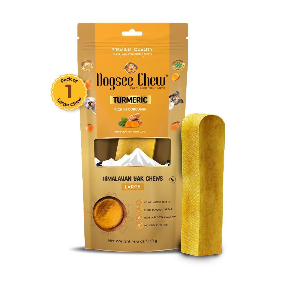 Dogsee Himalayan Yak Milk Dog Chews with Turmeric (Large – 1 Chew) – 130g | Help Alleviate Joint Pain | No Rawhide | Calming Dental Chews for Dogs