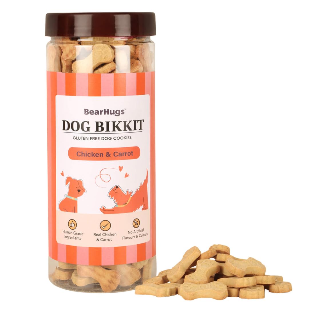BearHugs Dog Biscuits with Real Chicken & Carrot | Gluten-Free Treats for Dogs and Puppies | All Life Stages (Pack of 1, 500 gm)