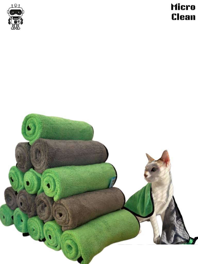 Micro Clean Pet Towels Pack of 2 – 600 GSM Microfiber Towels for Dogs & Cats | Soft, Quick-Dry, Odor-Resistant | Medium 40×60 cm | Ultra Absorbent Pet Bath Drying Towel for Grooming & Travel
