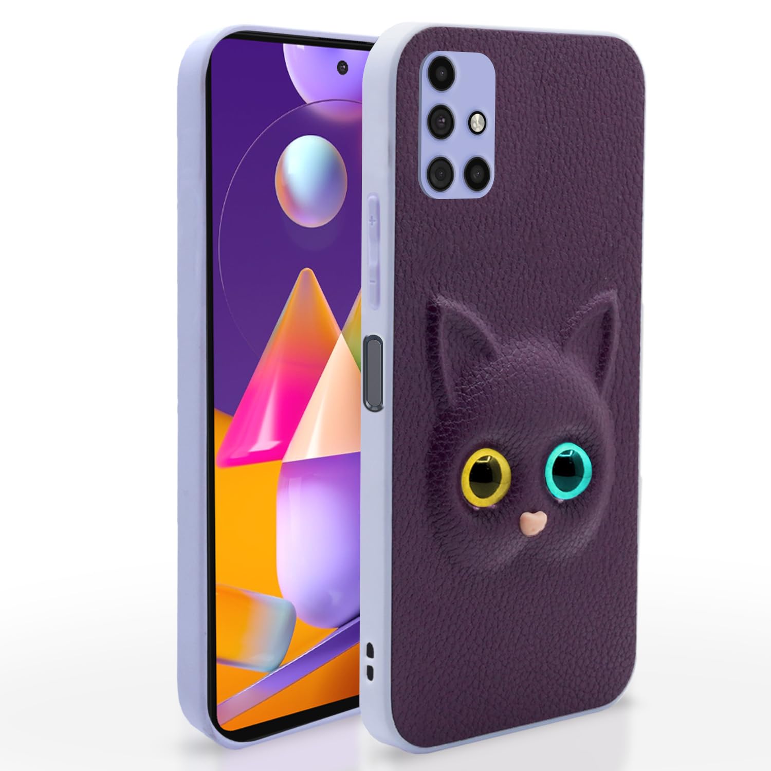 Pikkme Samsung Galaxy M31s Back Cover for Girls | Cute Cat Leather Finish | Soft TPU | Case for Samsung Galaxy M31s (Purple)