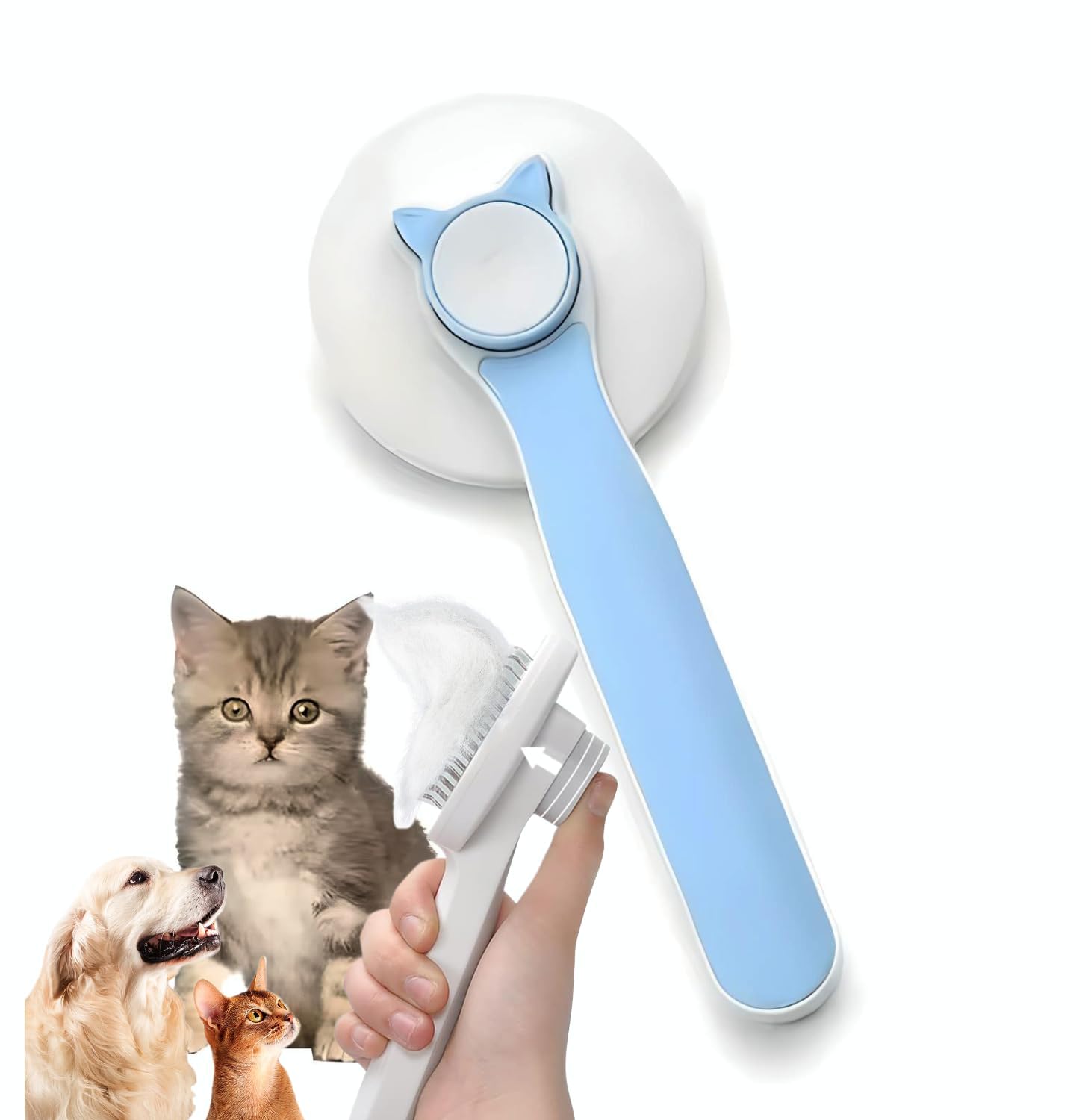 PetVogue Grooming & Cleaning Thin Slicker Brush for Dogs & Cats | Self Clean Brush for Shedding | Gently Removes Loose Undercoat, Mats and Tangled