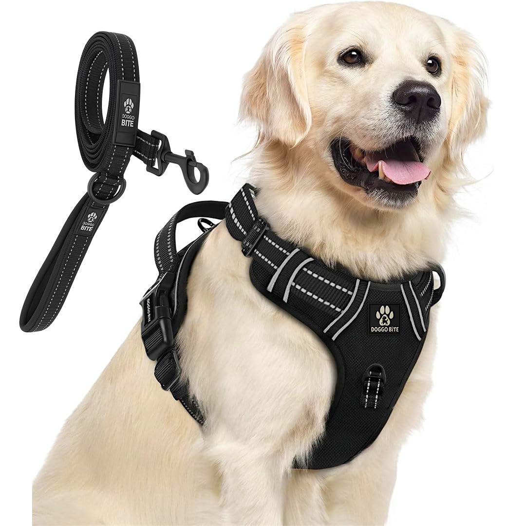 Doggo Bite Premium Reflective Dog Vest Harness| Soft Breathable| Padded Handle| Adjustable Straps & Dual Lock Buckle| No-Choke Design with Free Leash-22mm Chest 28-37inch All Giant Breeds 35-60Kg