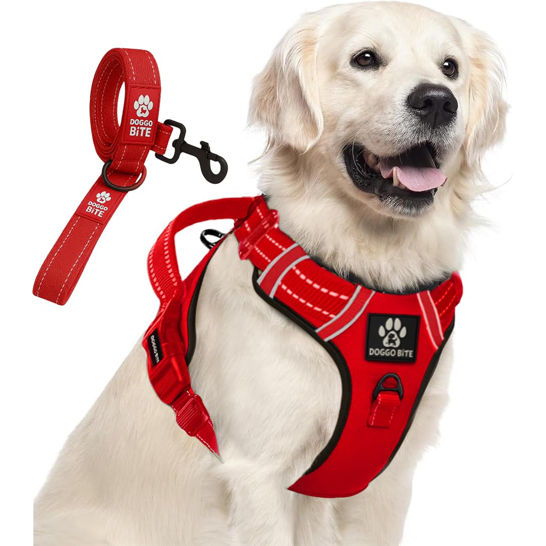 Doggo Bite Premium Reflective Dog Vest Harness| Soft Breathable| Padded Handle| Adjustable Straps & Dual Lock Buckle| No-Choke Design with Free Leash-22mm Chest 28-37inch All Giant Breeds 35-60Kg
