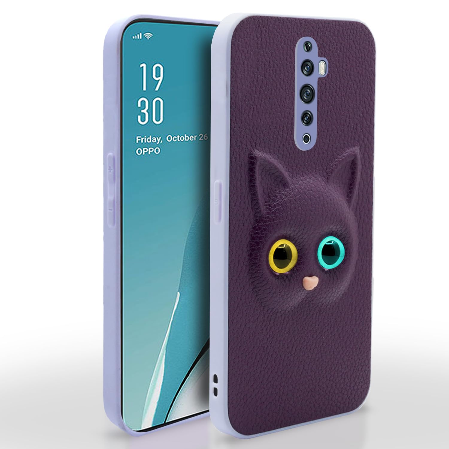 Pikkme Back Cover for Oppo Reno 2f / 2Z Cute Cat Design Soft TPU Leather Style Bumper Case for Girls (Purple)