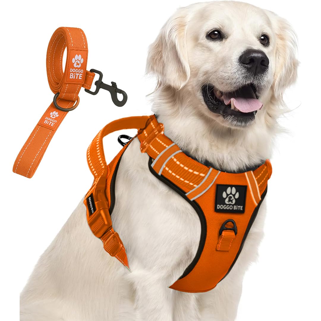 Doggo Bite Premium Reflective Dog Vest Harness| Soft Breathable| Padded Handle| Adjustable Straps & Dual Lock Buckle| No-Choke Design with Free Leash-22mm Chest 28-37inch All Giant Breeds 35-60Kg