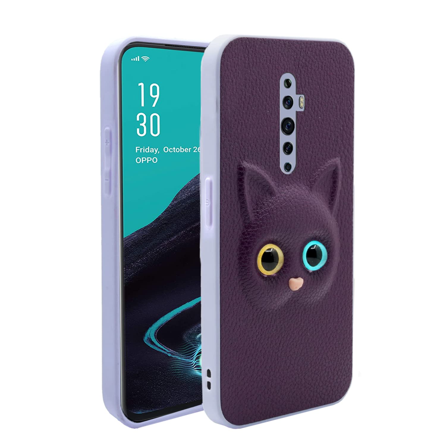 Pikkme Oppo Reno 2f / 2Z Back Cover for Girls | Cute Cat Leather Finish | Soft TPU | Case for Oppo Reno 2f / 2Z (Purple)
