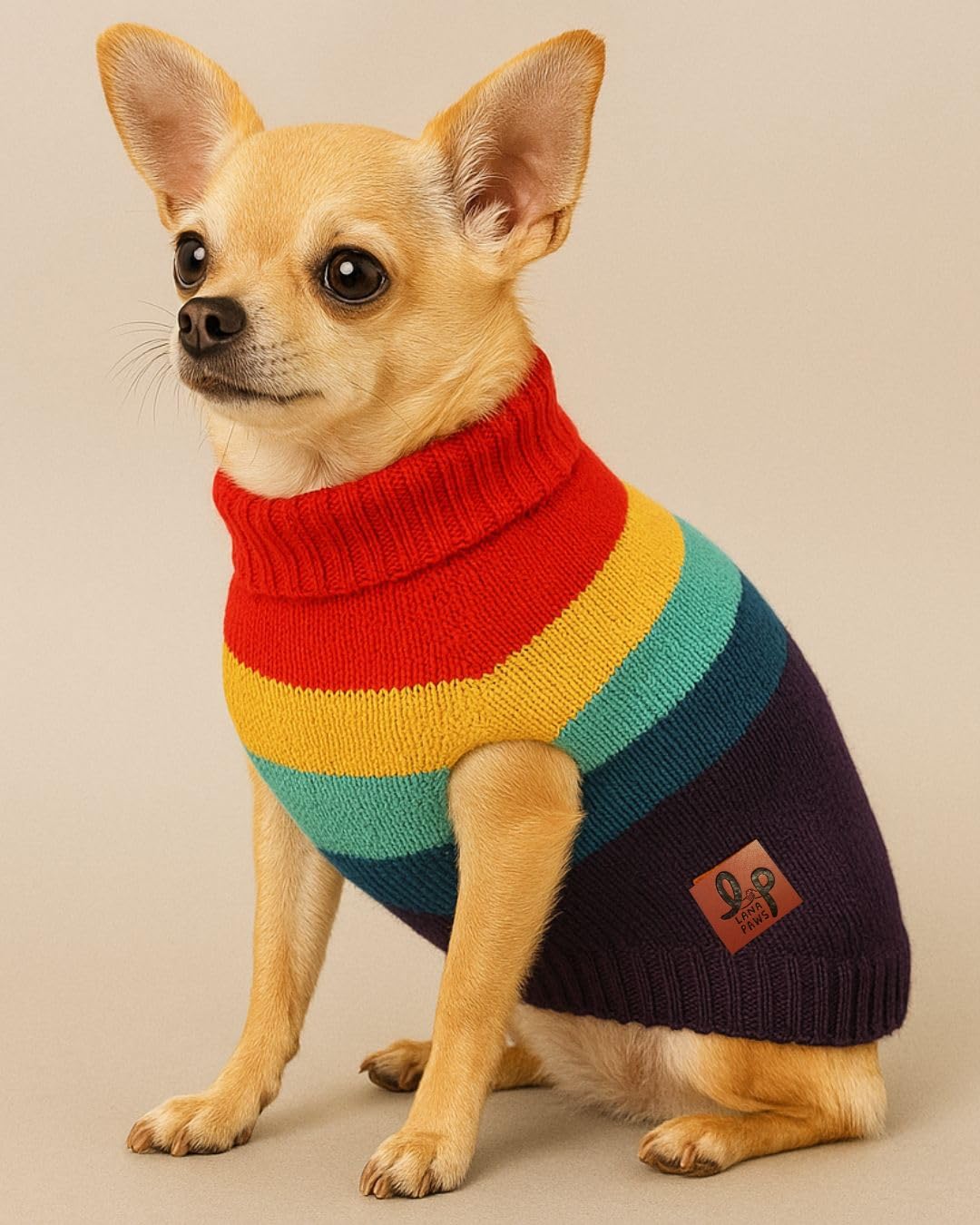 Lana Paws Rainbow Dog Winter Sweater for Tiny/Miniature Dogs, Puppies, Cats, Chihuahuas, Maltese & Similar, Size 14