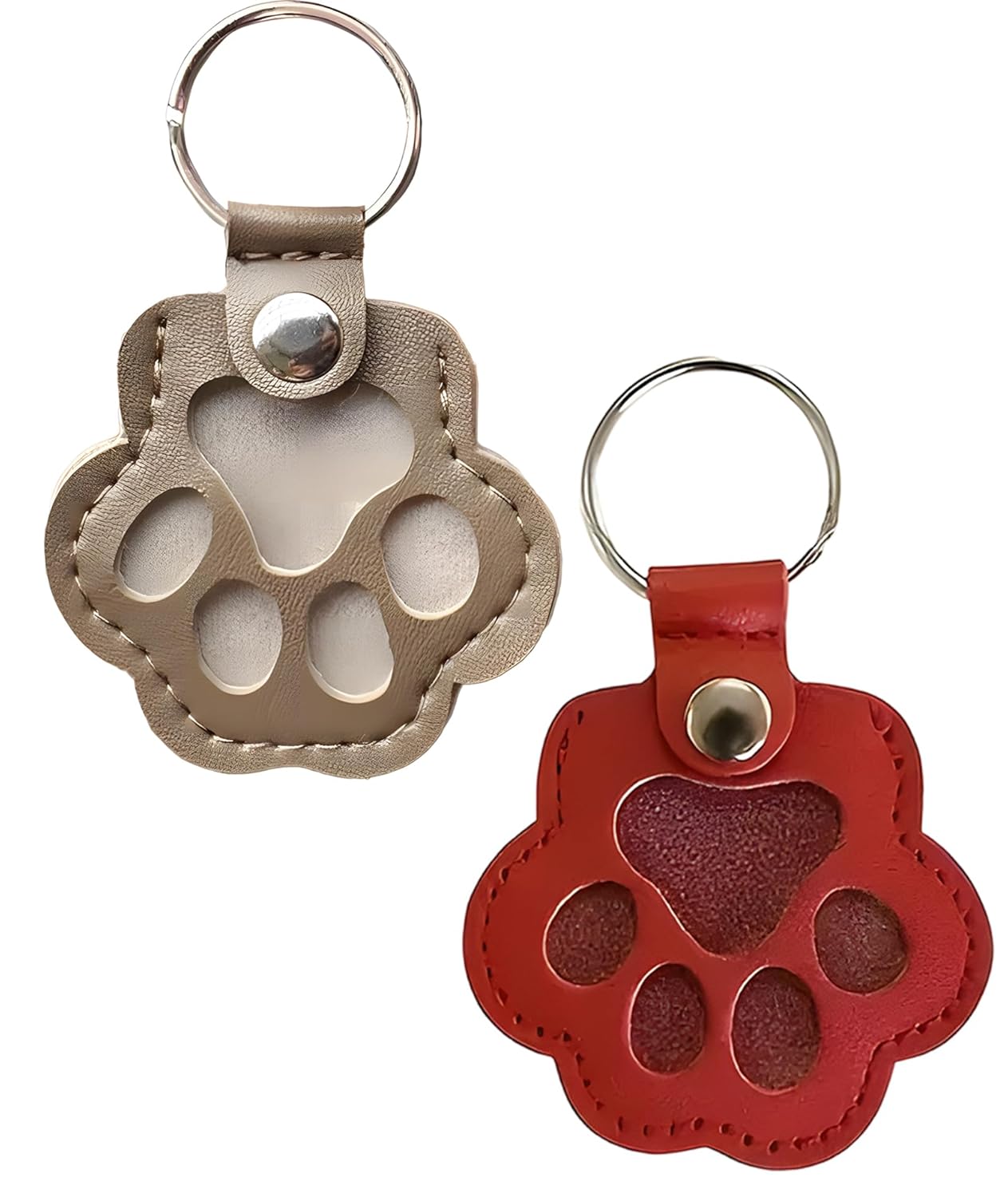 2PCS Pet Memorial Keyring Bike Keychain Leather Keychain Pets Hair Storage Pouch Fur Memorial Keyring for Pet Commemorative Dog Cat Paw Shape Leather Pendant