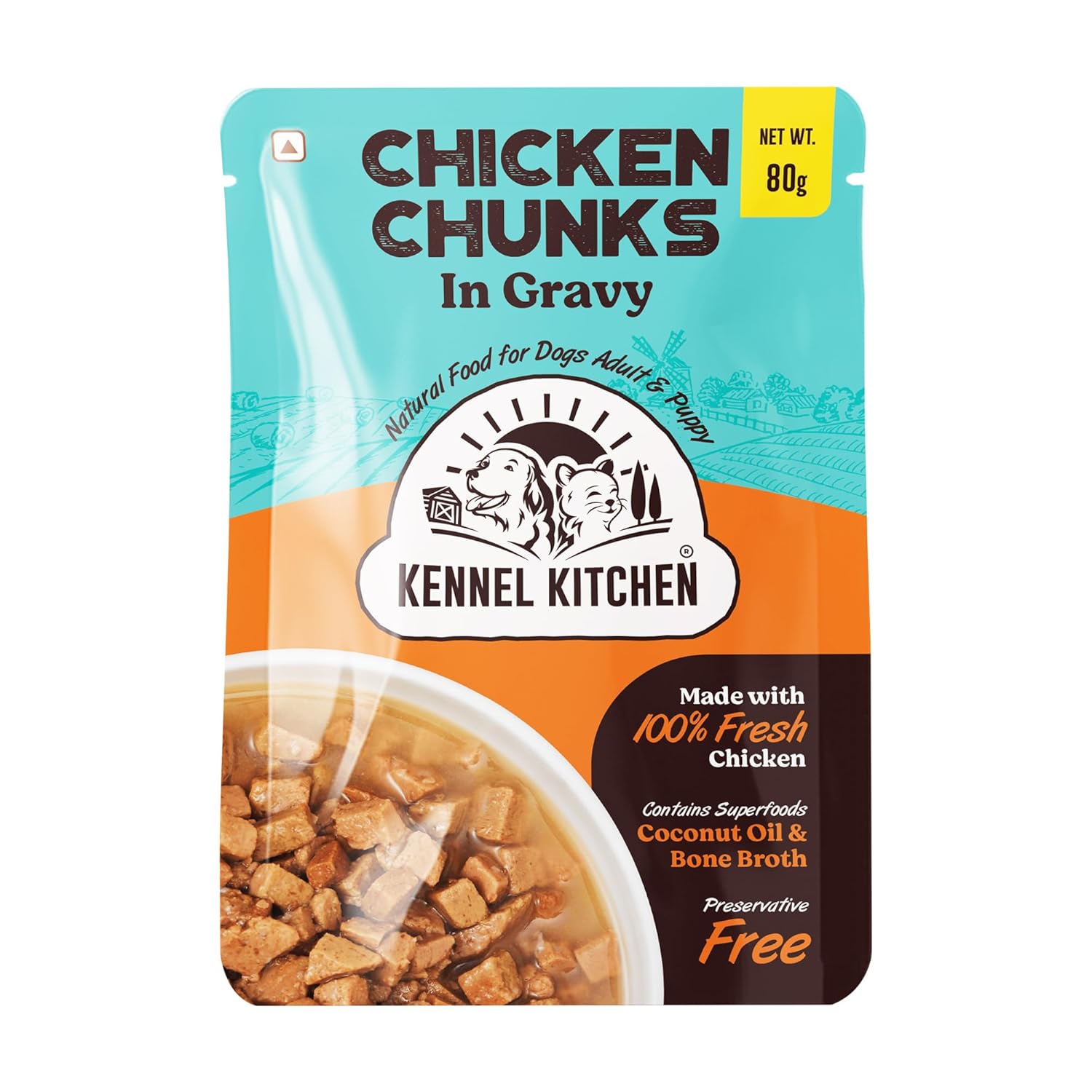 Kennel Kitchen Chicken Chunks in Gravy, 80g (Pack of 12) | Wet Dog Food for Adult & Puppy | Dog Food Gravy with Regionally Sourced Fresh Chicken | Free from Artificial Colours & Preservatives